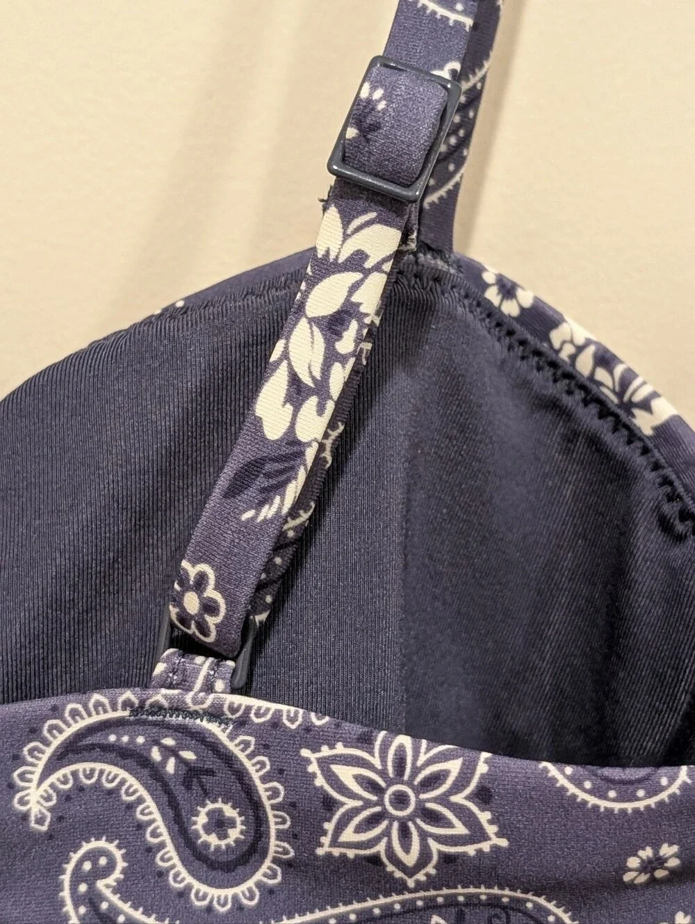 aerie Navy Blue Paisley Bikini Top Size Large